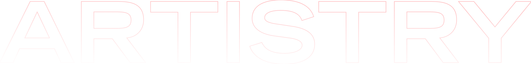 The word "ARTISTRY" in large, light pink outlined uppercase letters on a light gray background