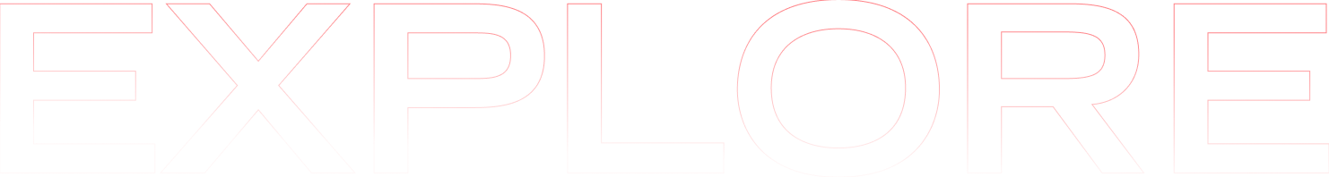 The word "EXPLORE" in large, light pink outlined uppercase letters on a light gray background