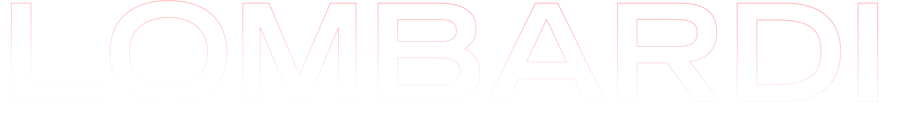 The word "LOMBARDI" in large, light pink outlined uppercase letters against a pale gray background