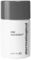 A small white bottle with a dark gray cap labeled “daily microfoliant” from the skincare brand Dermalogica