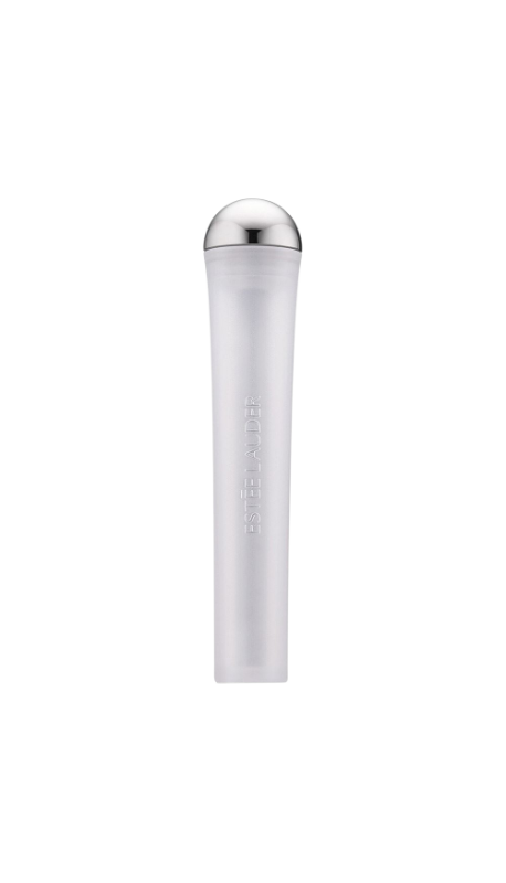 Frosted white Estée Lauder cosmetic tube with a metallic rounded applicator tip