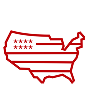 Red outline of the continental United States with stars and stripes resembling the American flag